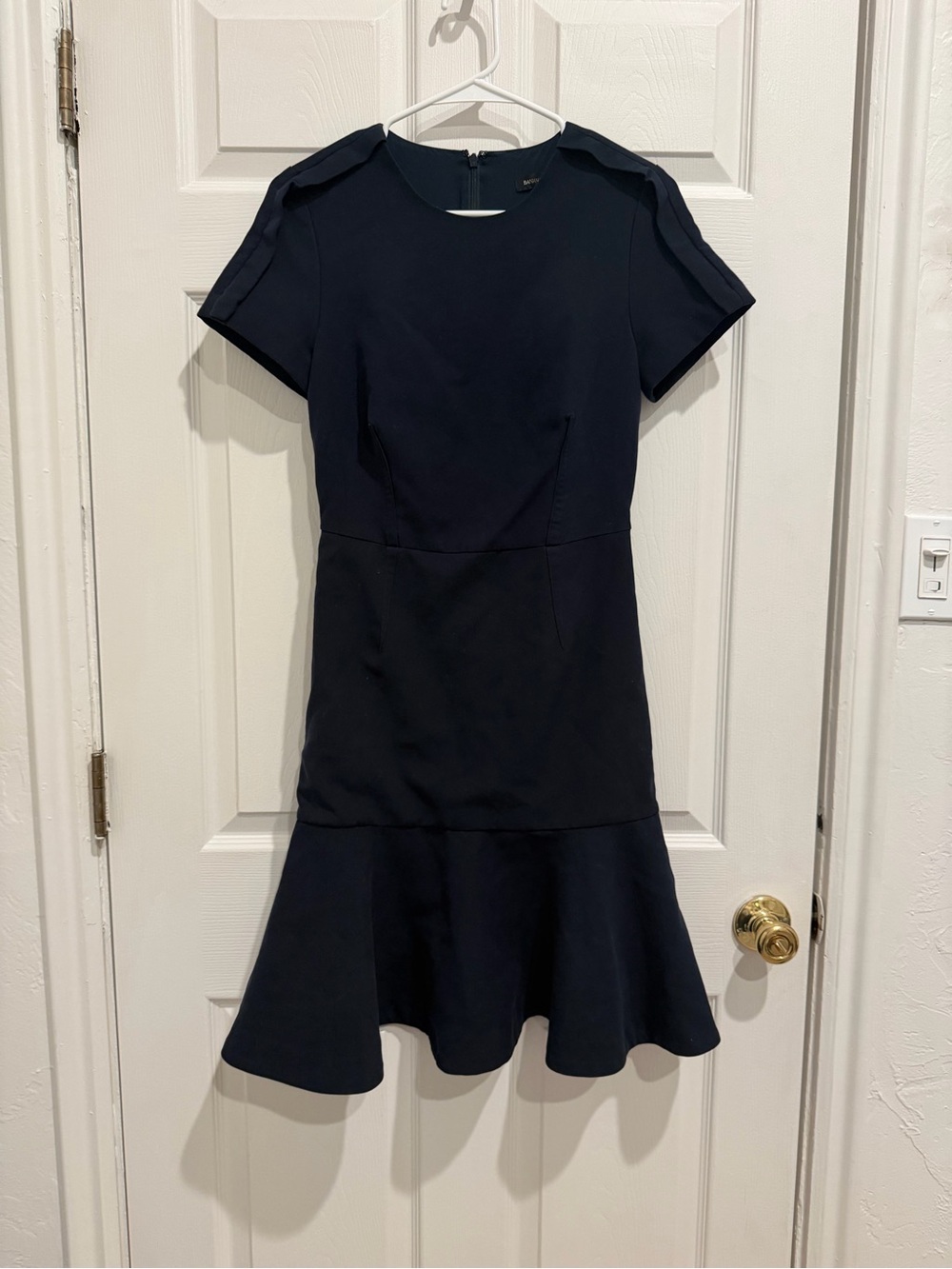 Banana Republic Navy Short-Sleeve Peplum Hem Midi Dress